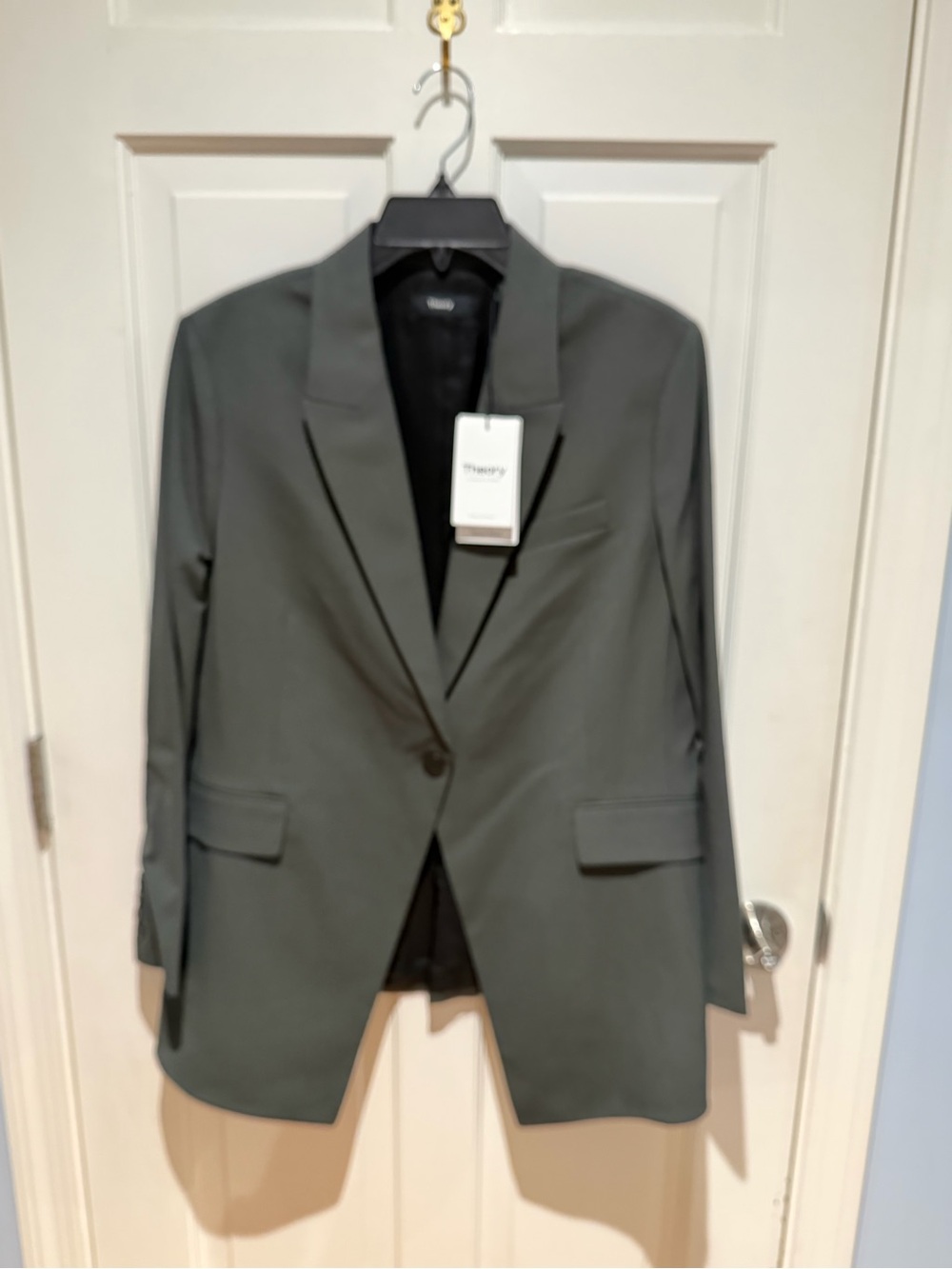 Theory Olive Green Single-Button Notch Lapel Blazer